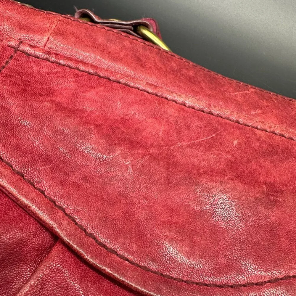 Fossil Red Leather Crossbody Purse 1954 Adjustable Strap Brass Accents READ - Picture 11 of 15